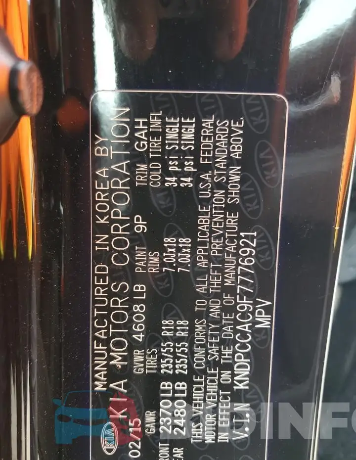 KNDPCCAC9F7776921 Photo# 12