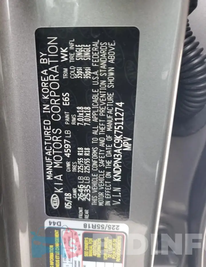 KNDPN3AC9K7511274 Photo# 14