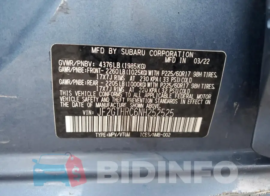 JF2GTHRC6NH252525 Photo# 13