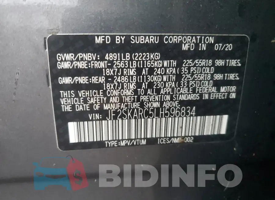 JF2SKARC5LH596834 Photo# 12