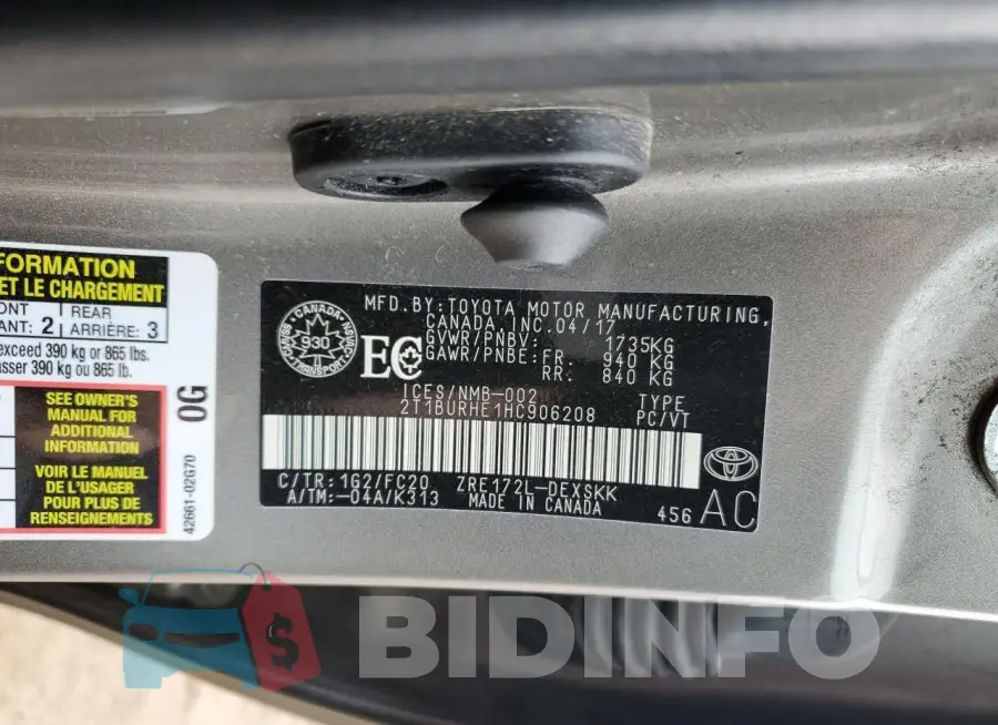 2T1BURHE1HC906208 Photo# 12