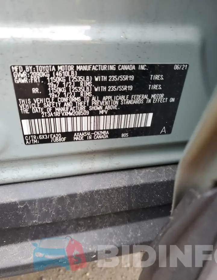 2T3A1RFVXMW208509 Photo# 12