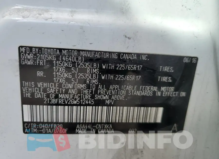 2T3BFREV2GW512445 Photo# 12