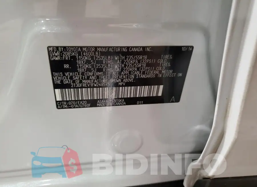 2T3DFREV1FW248545 Photo# 12
