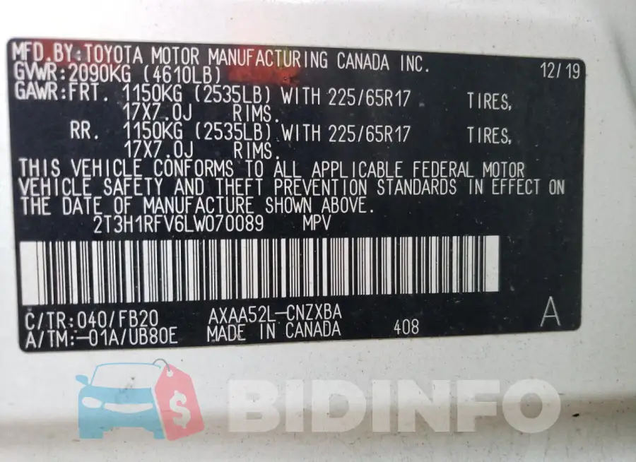 2T3H1RFV6LW070089 Photo# 12