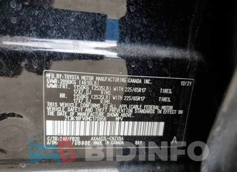 2T3K1RFV0MC170956 Photo# 13