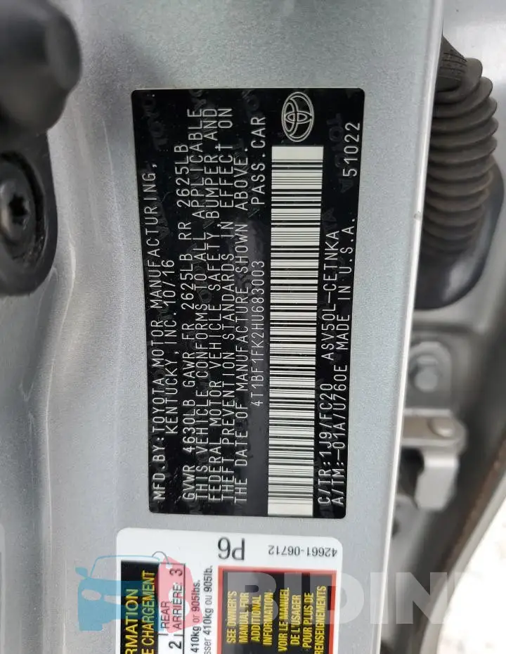 4T1BF1FK2HU683003 Photo# 12