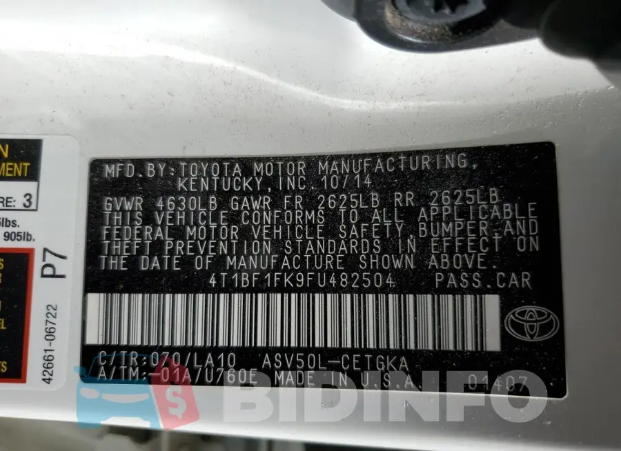 4T1BF1FK9FU482504 Photo# 13