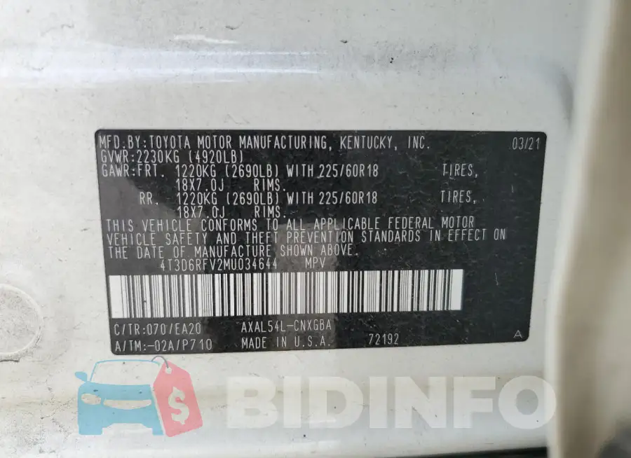 4T3D6RFV2MU034644 Photo# 13