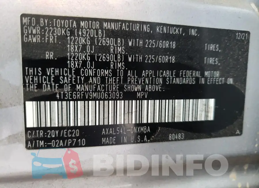 4T3E6RFV9MU063093 Photo# 13