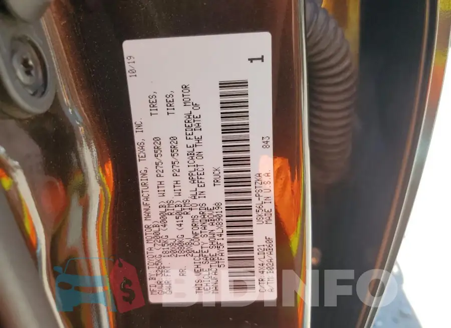 5TFAY5F14LX890198 Photo# 13