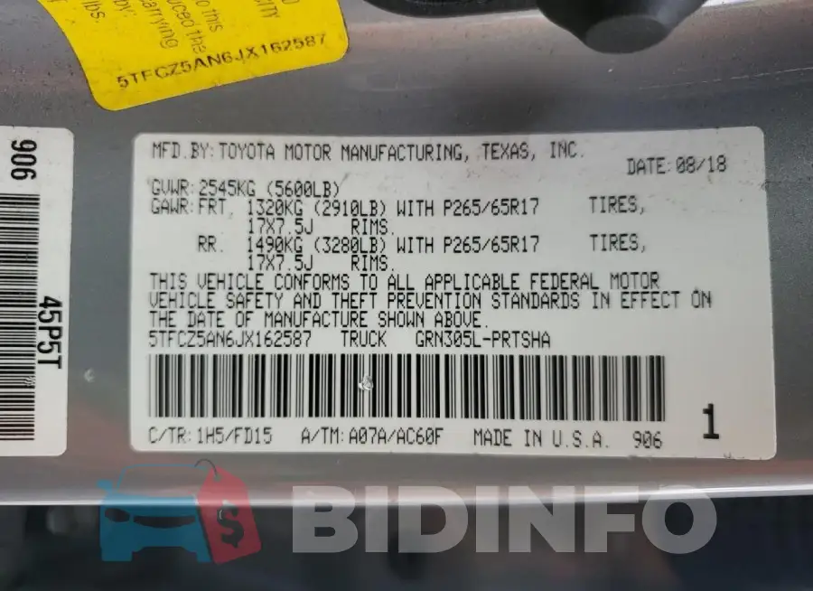 5TFCZ5AN6JX162587 Photo# 12