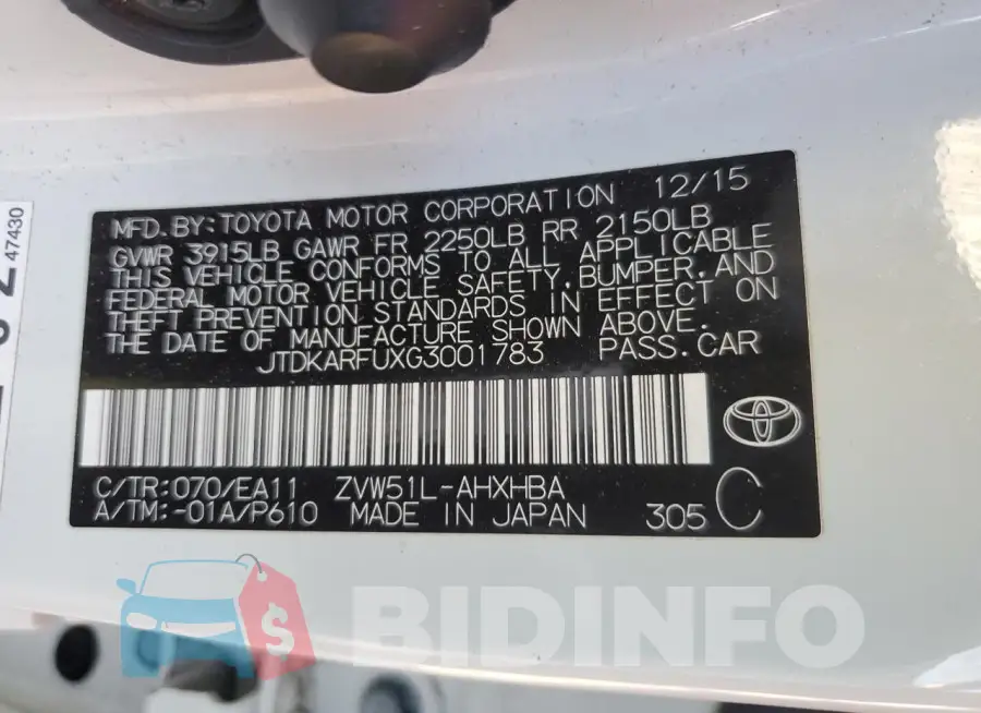JTDKARFUXG3001783 Photo# 13