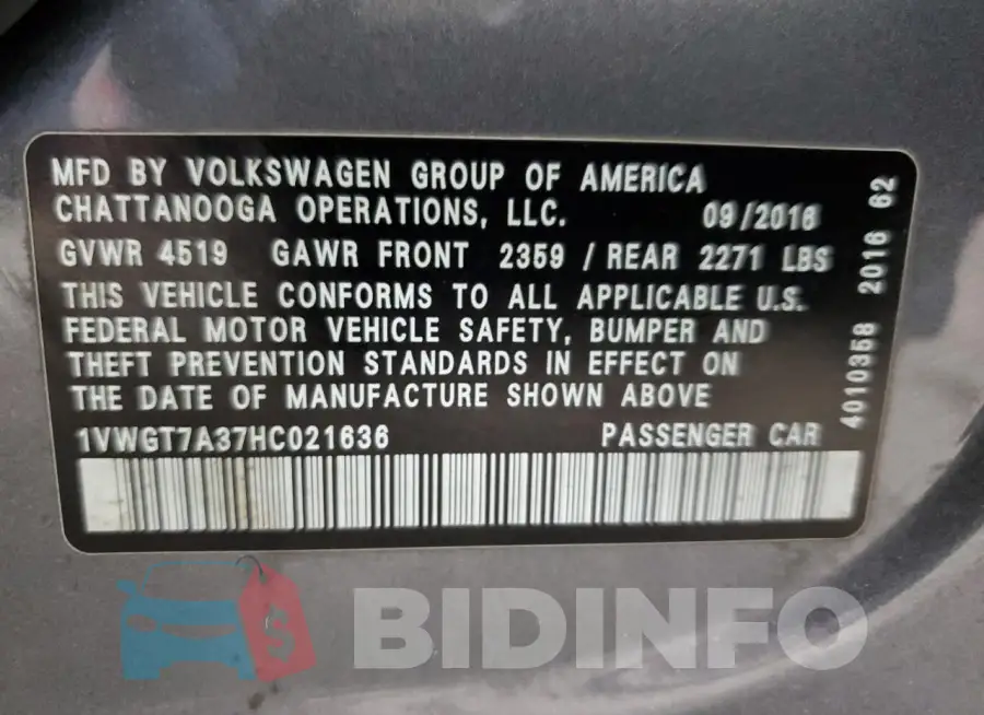 1VWGT7A37HC021636 Photo# 12