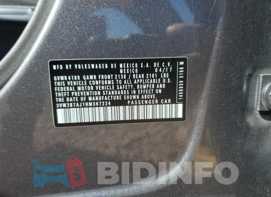 3VW2B7AJ1HM367224 Photo# 13