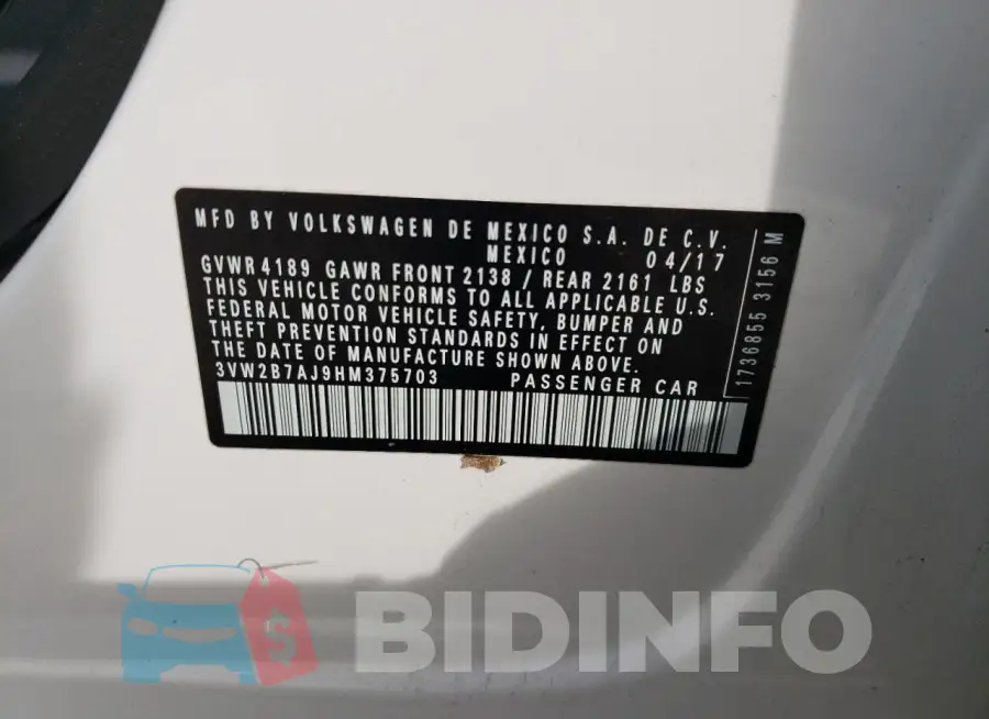 3VW2B7AJ9HM375703 Photo# 12