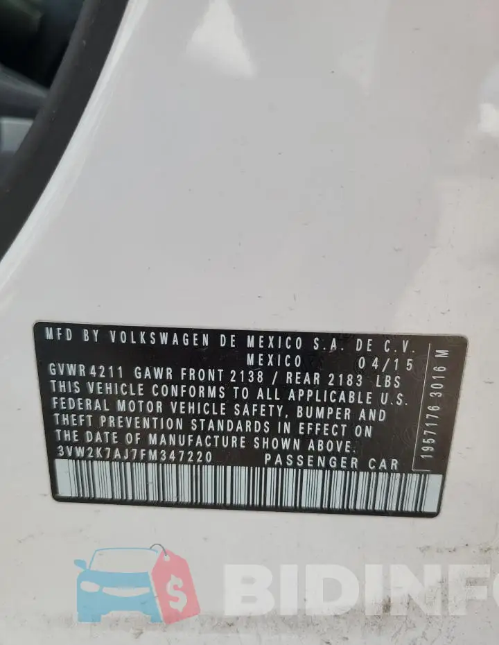 3VW2K7AJ7FM347220 Photo# 12