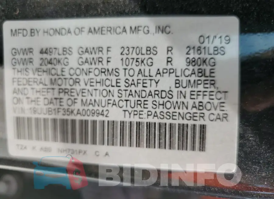 19UUB1F35KA009942 Photo# 12