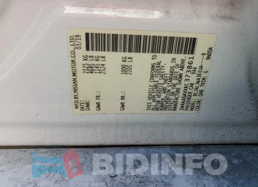 1N4AA6AVXKC373861 Photo# 12