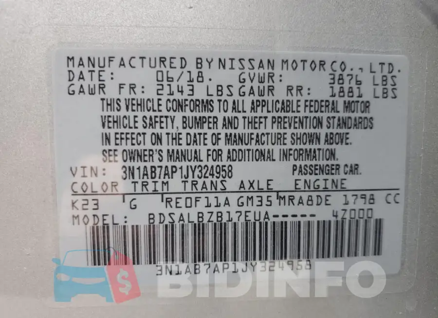 3N1AB7AP1JY324958 Photo# 12
