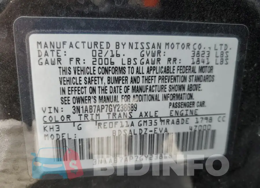 3N1AB7AP7GY238689 Photo# 12