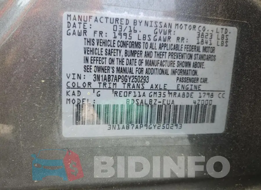 3N1AB7AP9GY250293 Photo# 12