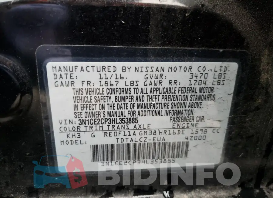 3N1CE2CP3HL353885 Photo# 12