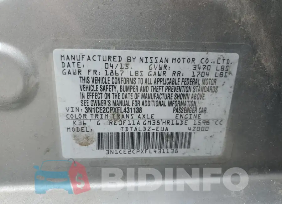 3N1CE2CPXFL431138 Photo# 12