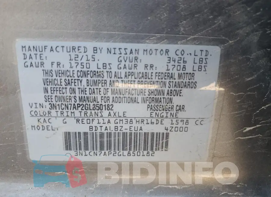 3N1CN7AP2GL850182 Photo# 12