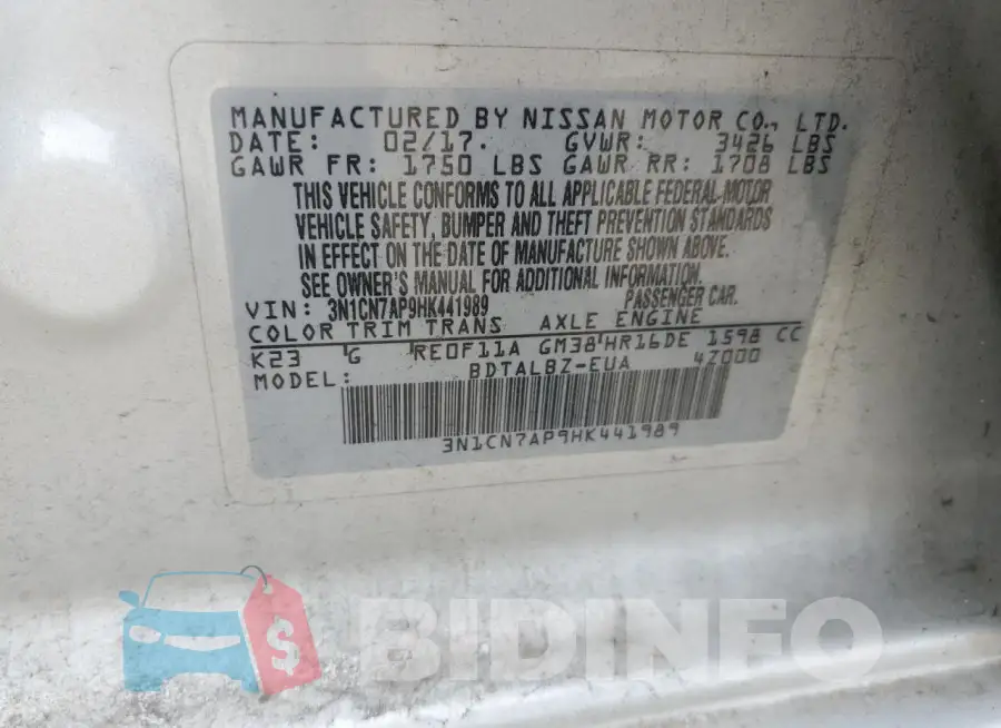 3N1CN7AP9HK441989 Photo# 13