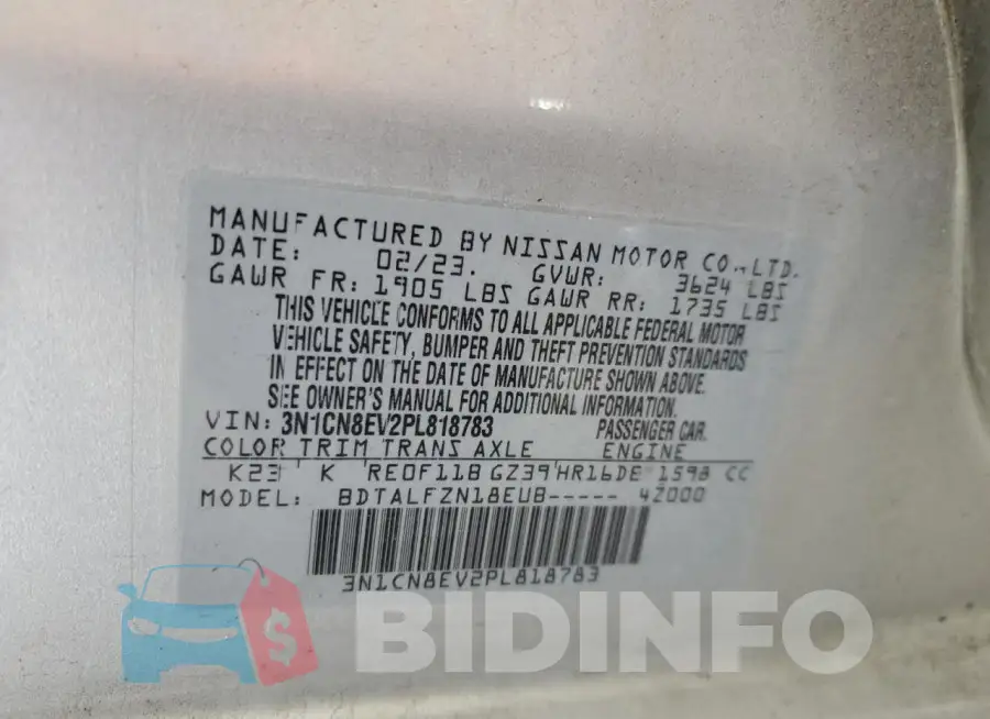 3N1CN8EV2PL818783 Photo# 13
