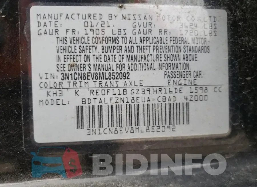 3N1CN8EV8ML852092 Photo# 12