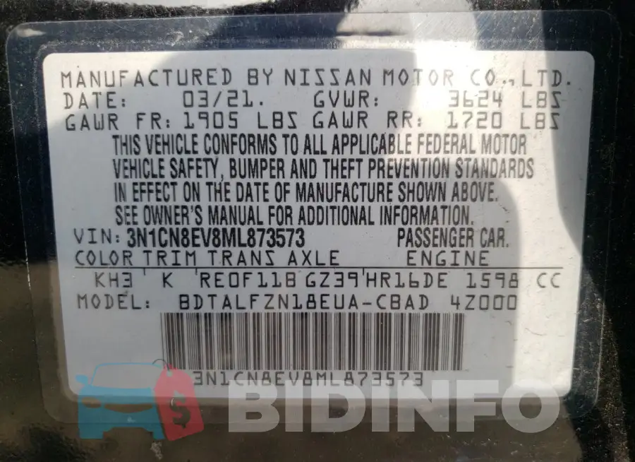 3N1CN8EV8ML873573 Photo# 13