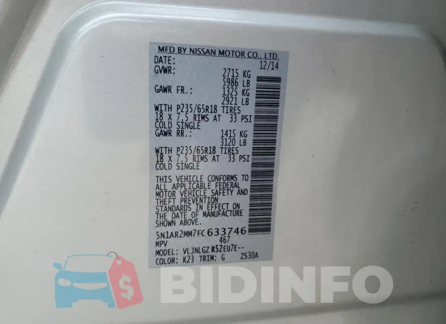 5N1AR2MM7FC633746 Photo# 13