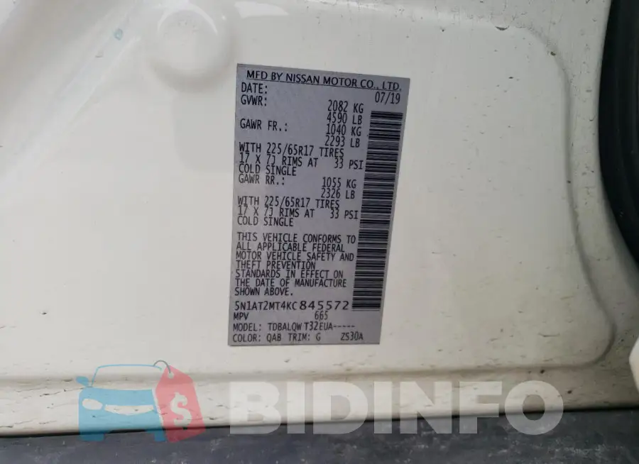 5N1AT2MT4KC845572 Photo# 13