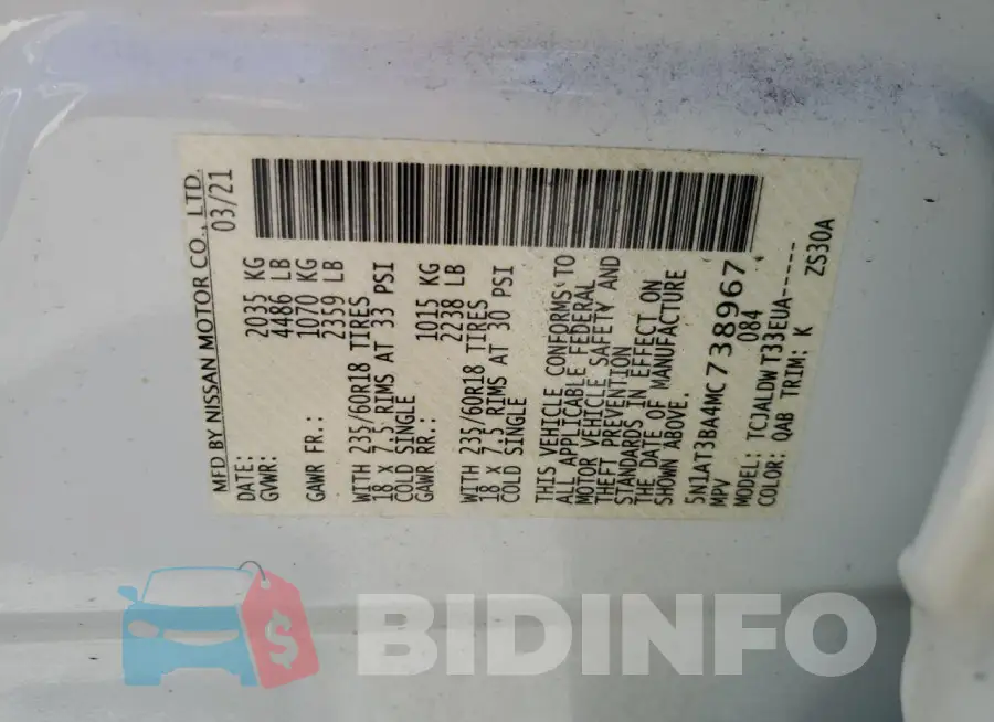 5N1AT3BA4MC738967 Photo# 13