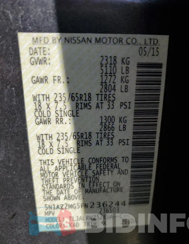 5N1AZ2MG5FN236244 Photo# 13