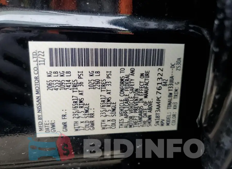 5N1BT3AA4PC761322 Photo# 13