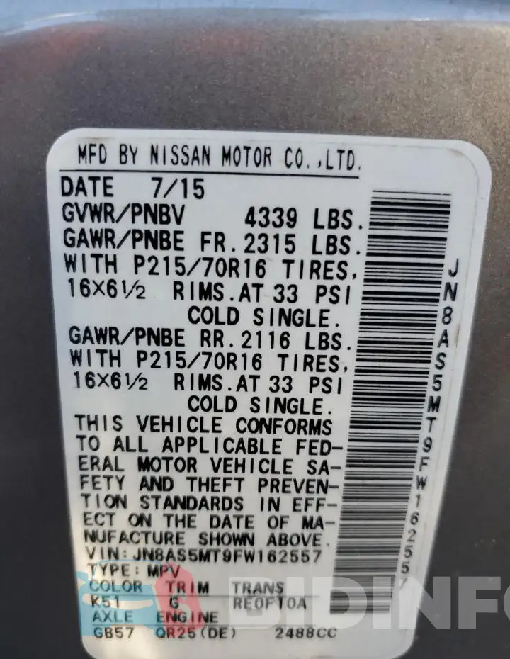 JN8AS5MT9FW162557 Photo# 14