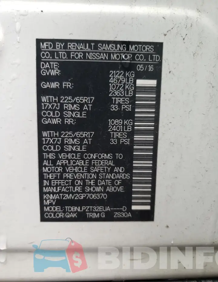 KNMAT2MV2GP706370 Photo# 12