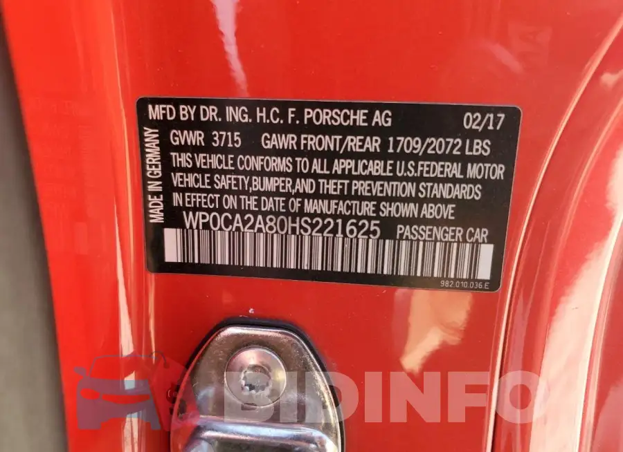 WP0CA2A80HS221625 Photo# 12