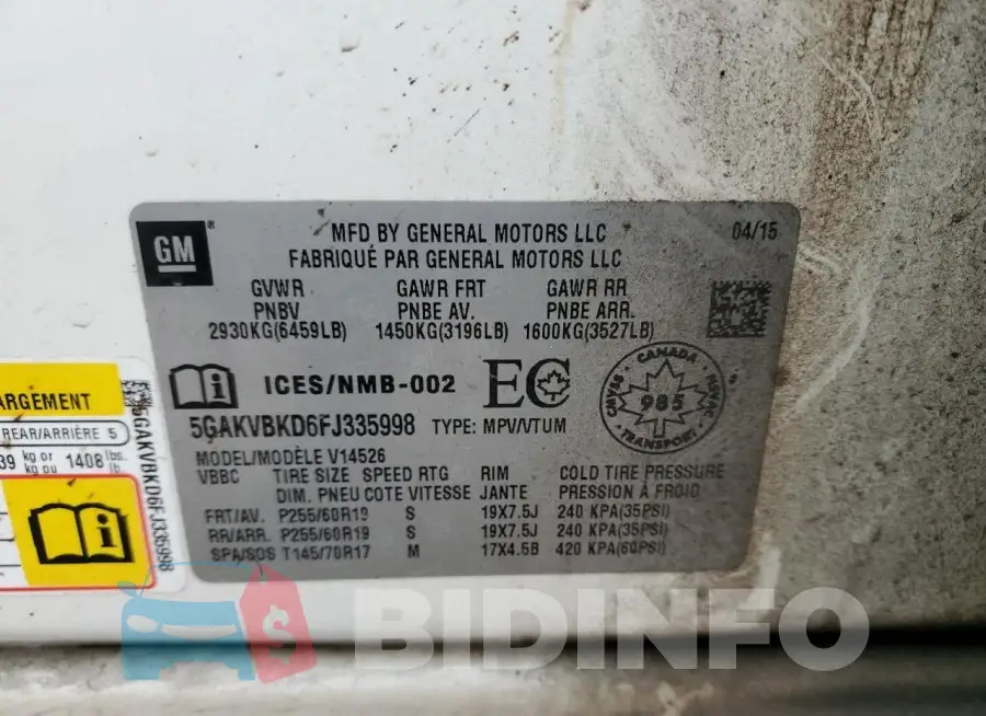 5GAKVBKD6FJ335998 Photo# 13