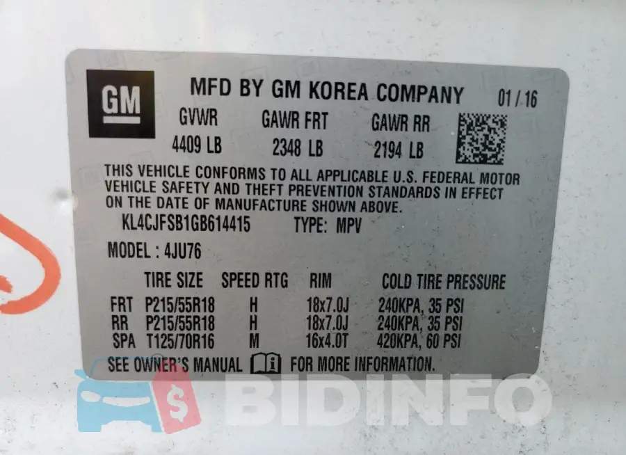KL4CJFSB1GB614415 Photo# 14