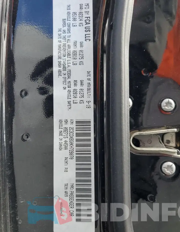 2C3CDXBG0KH728070 Photo# 13