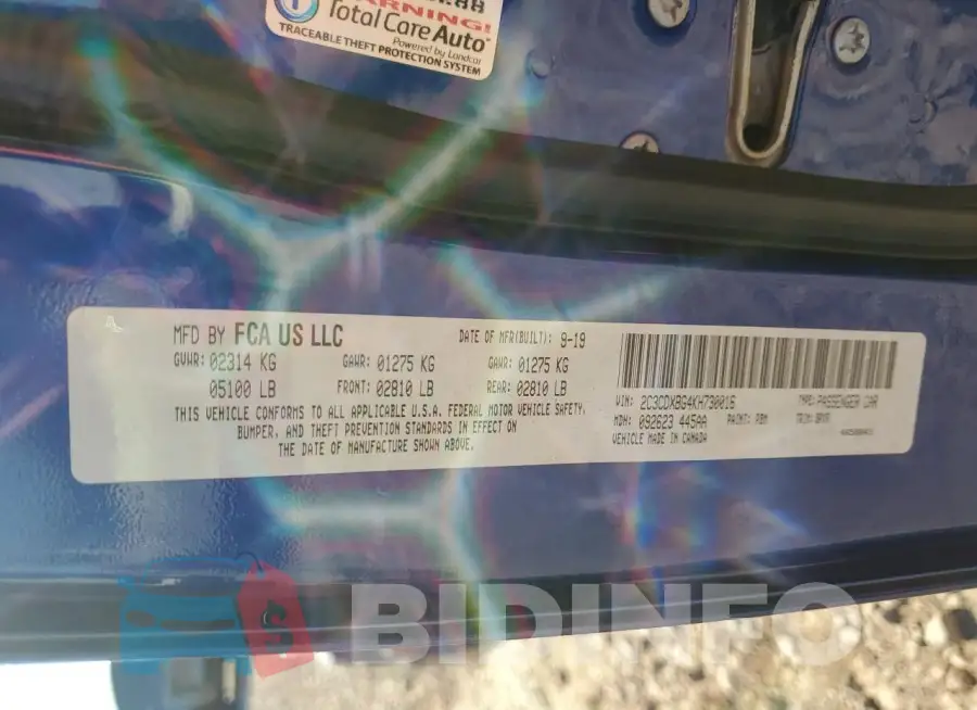 2C3CDXBG4KH730016 Photo# 12