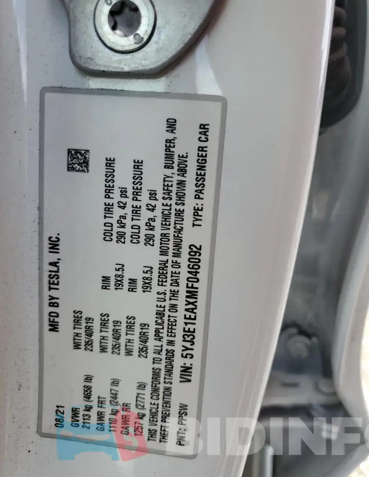 5YJ3E1EAXMF046092 Photo# 12