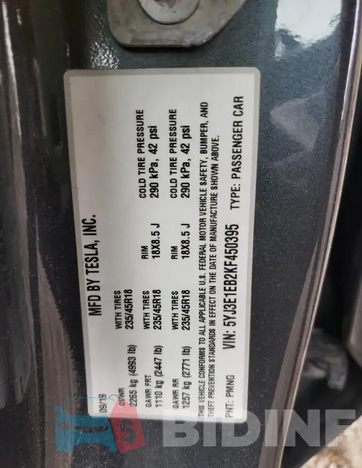 5YJ3E1EB2KF450395 Photo# 12