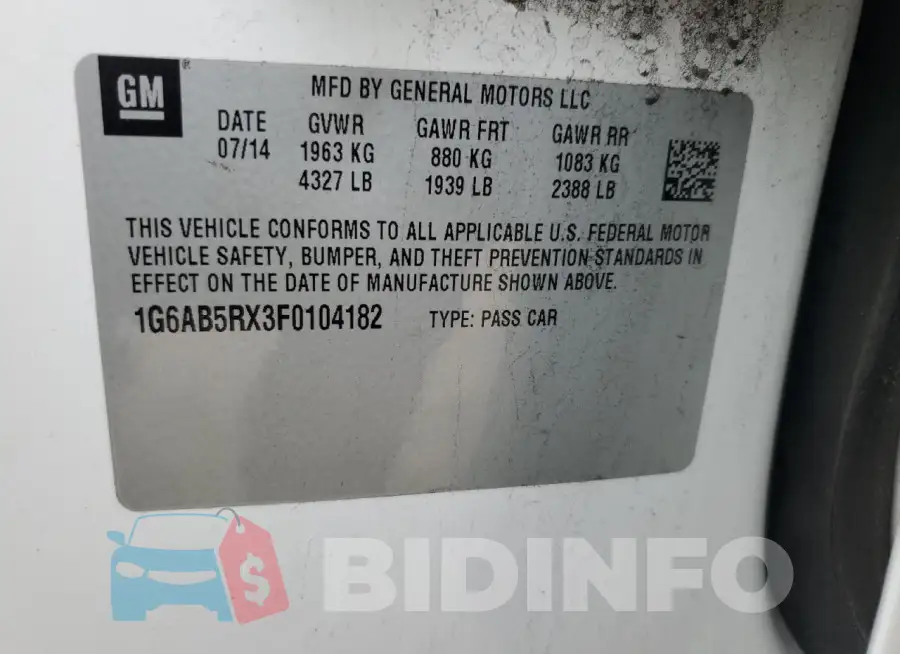 1G6AB5RX3F0104182 Photo# 12