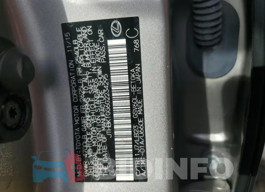 JTHBK1GG6G2234295 Photo# 12