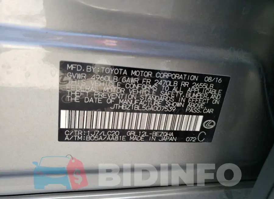 JTHBZ1BL5GA007539 Photo# 12